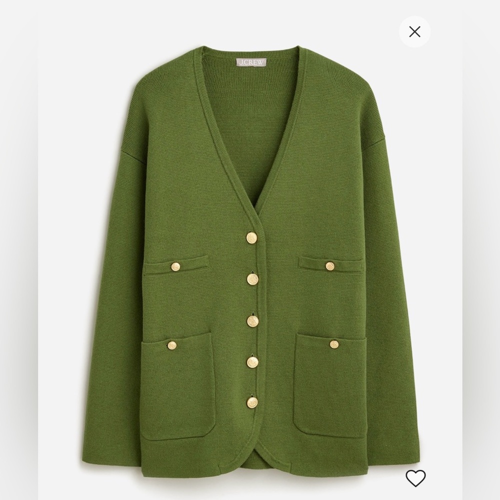 J.Crew Green Sweater Blazer Gold Buttons Cotton Oversized Large